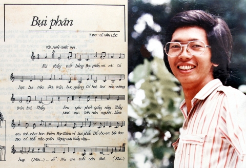 Ca khúc Bụi phấn và hình ảnh nhạc sĩ Vũ Hoàng 32 năm trước. Ảnh: TheThaoVanHoa.vn